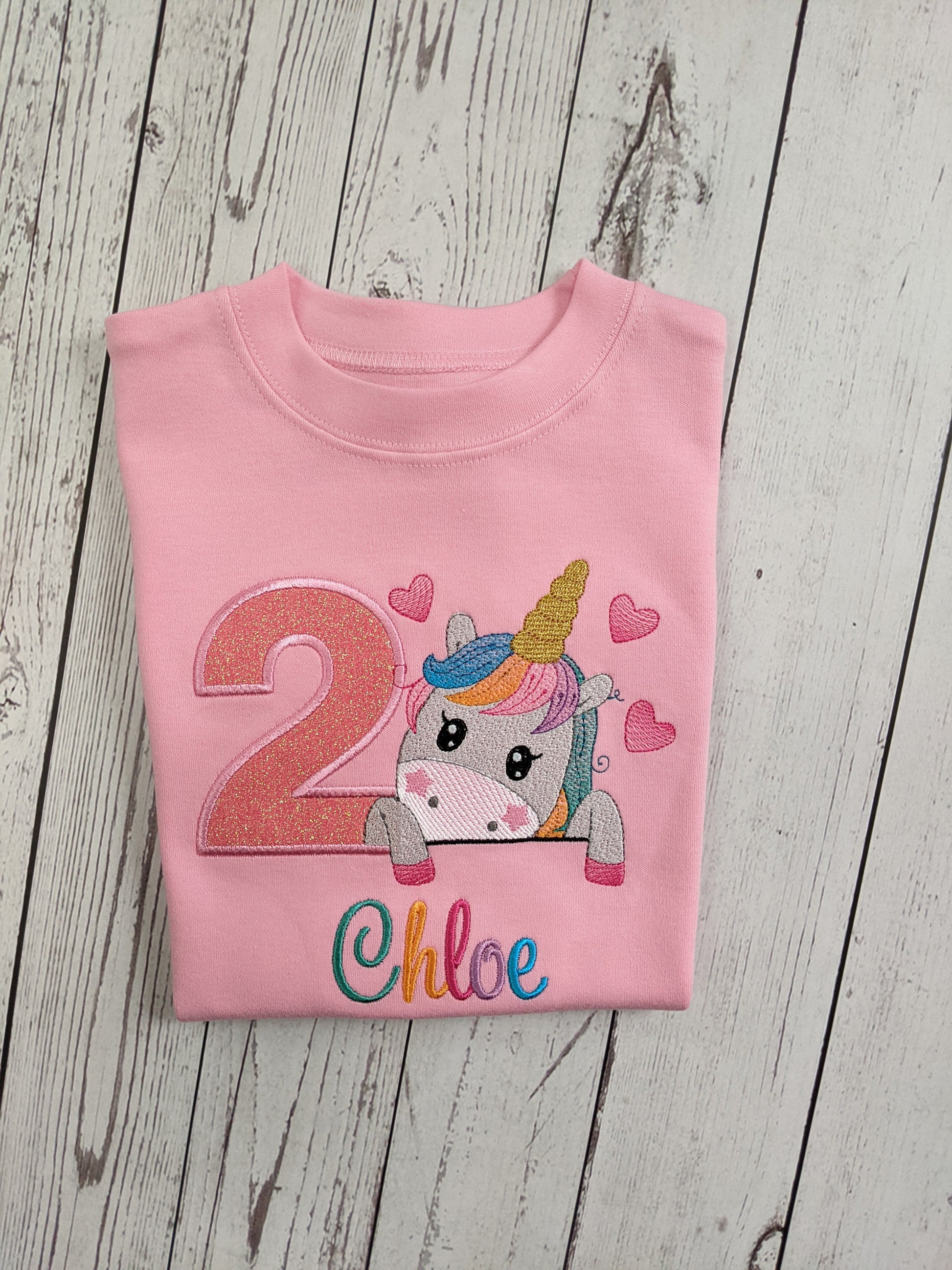 girls unicorns and hearts birthday tshirt