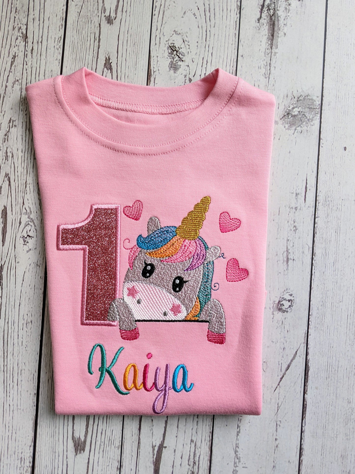 girls unicorns and hearts birthday tshirt