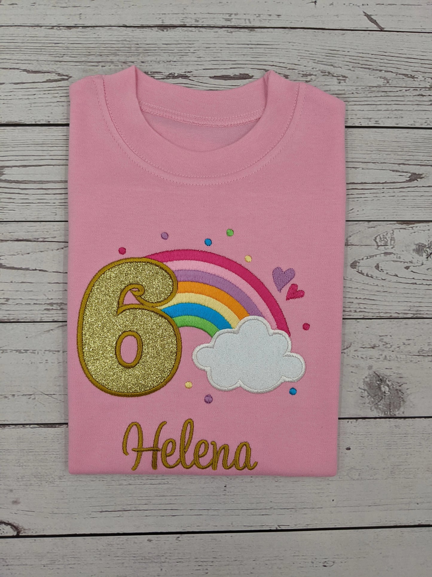 Children personalised birthday tshirt with rainbow and cloud