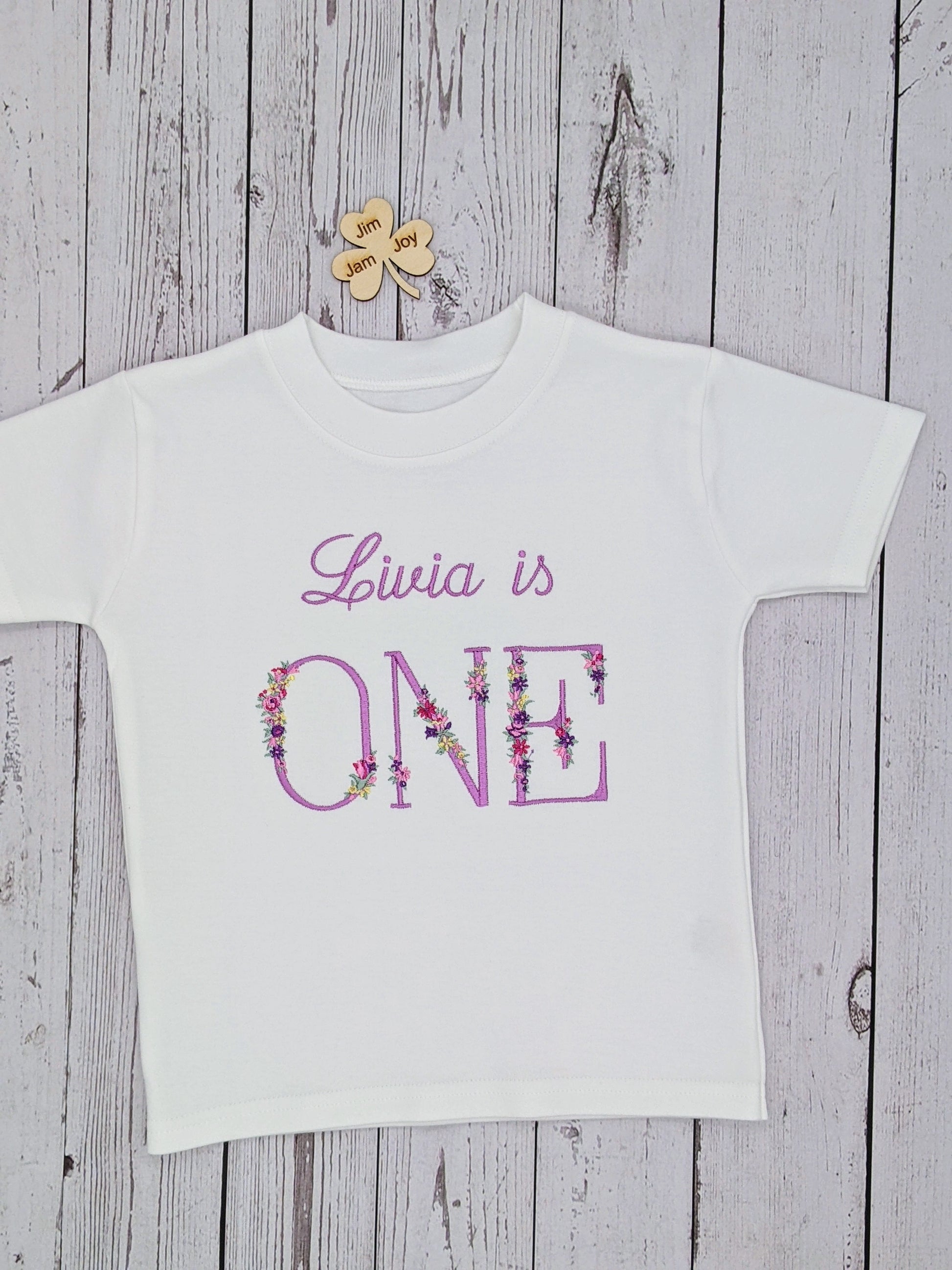 Children 1st Birthday Monogram Tshirt Flower