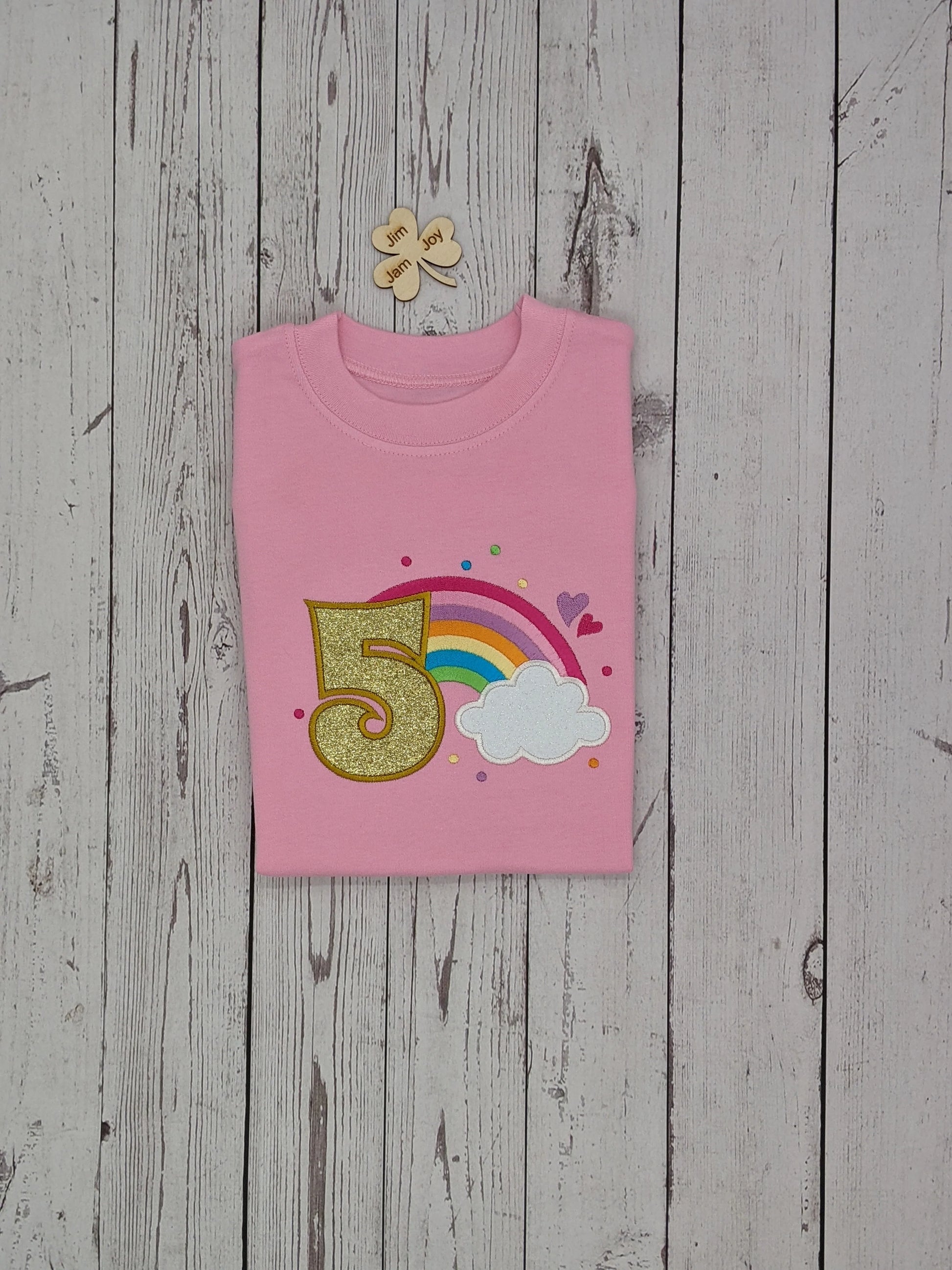 Children personalised birthday tshirt with rainbow and cloud