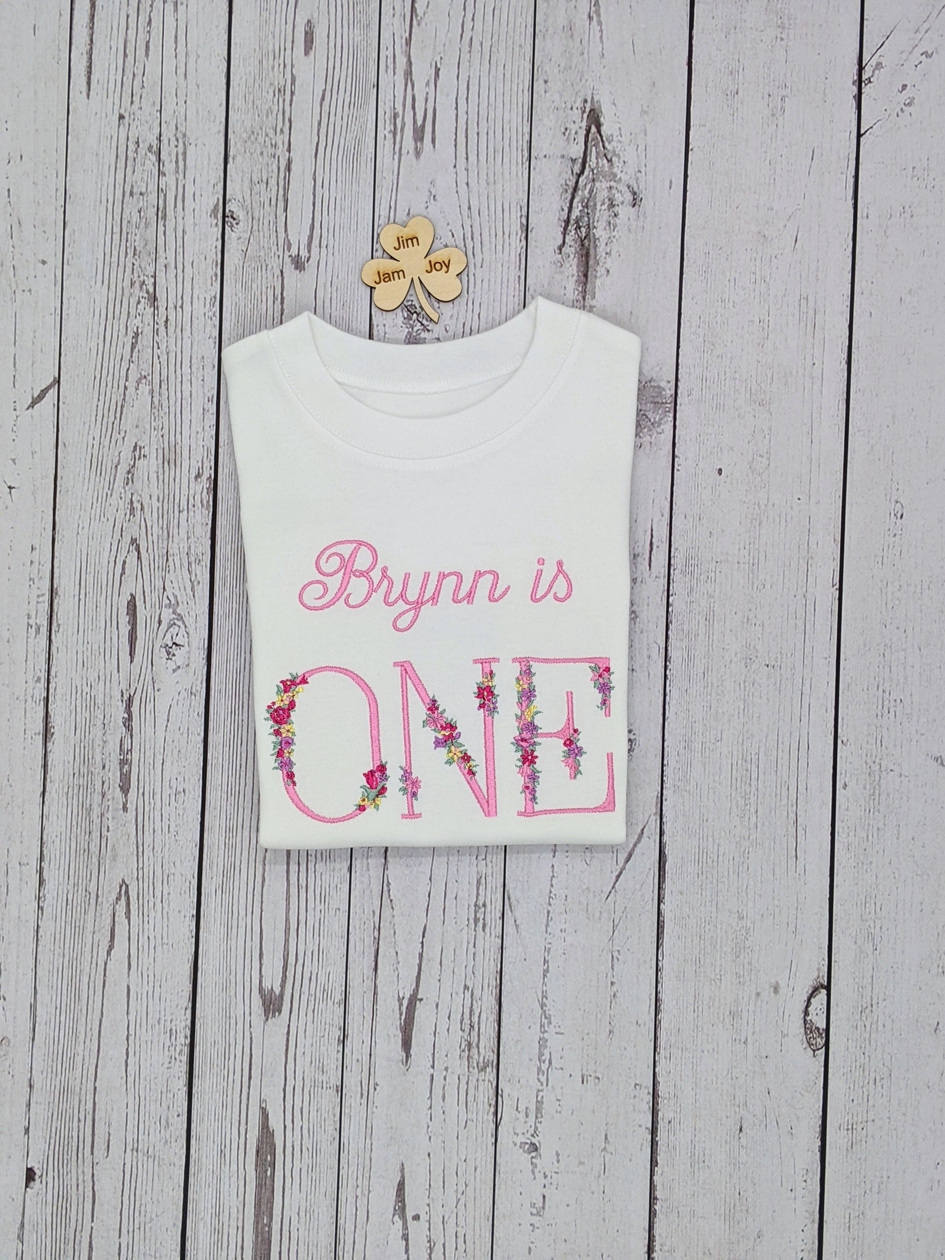Children 1st Birthday Monogram Tshirt Flower
