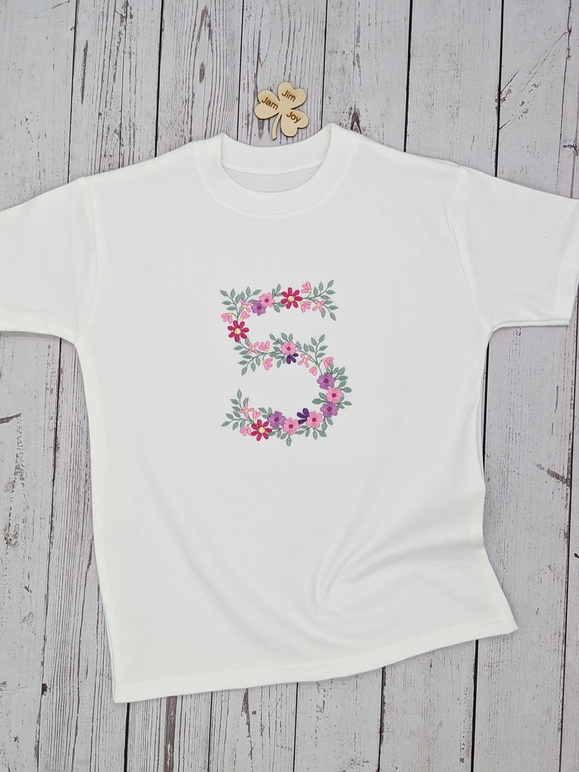 Girls birthday tshirt with Flower number embroidery