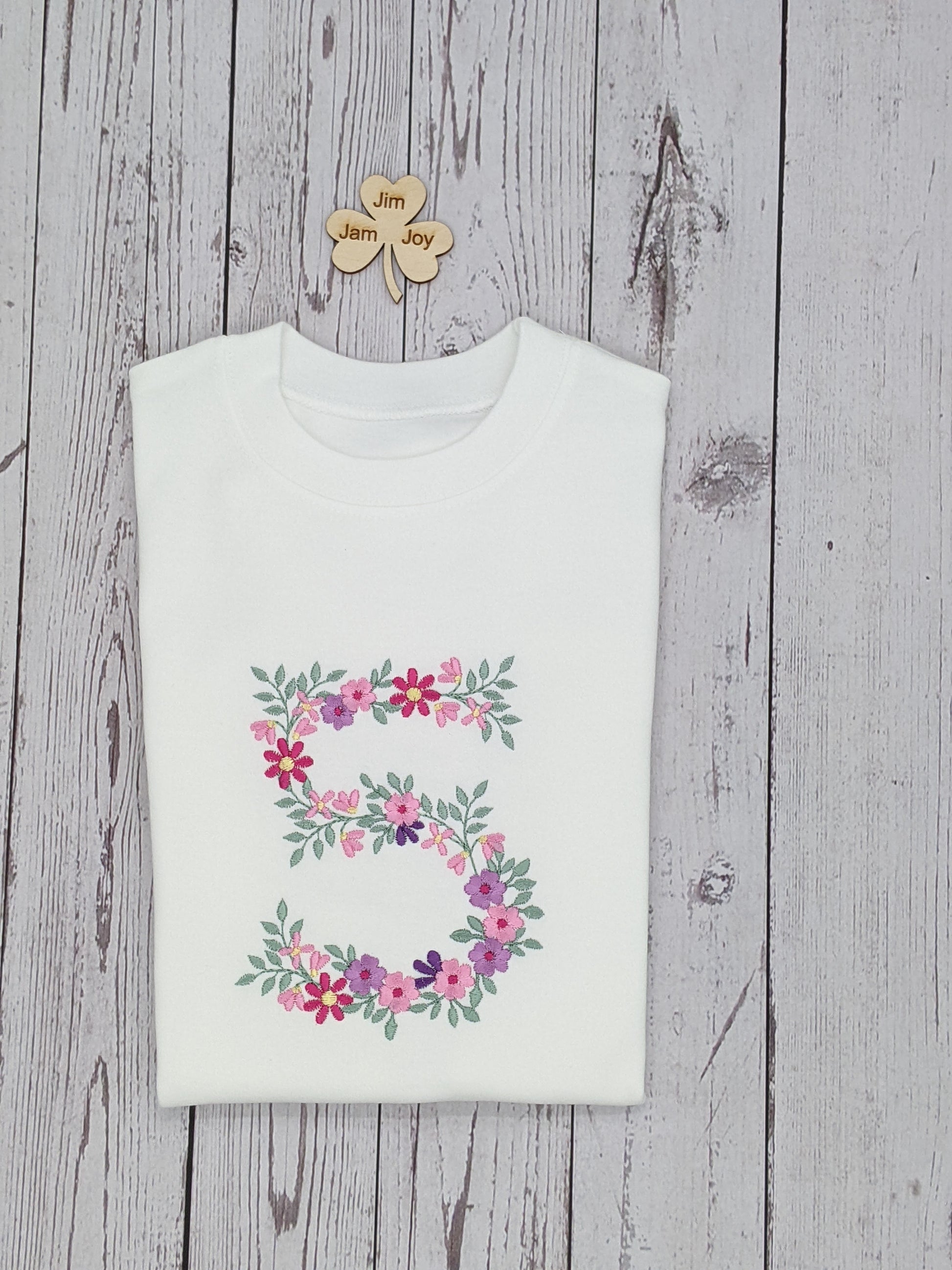 Children Birthday Tshirt with Flower Number Monogram - Embroidery