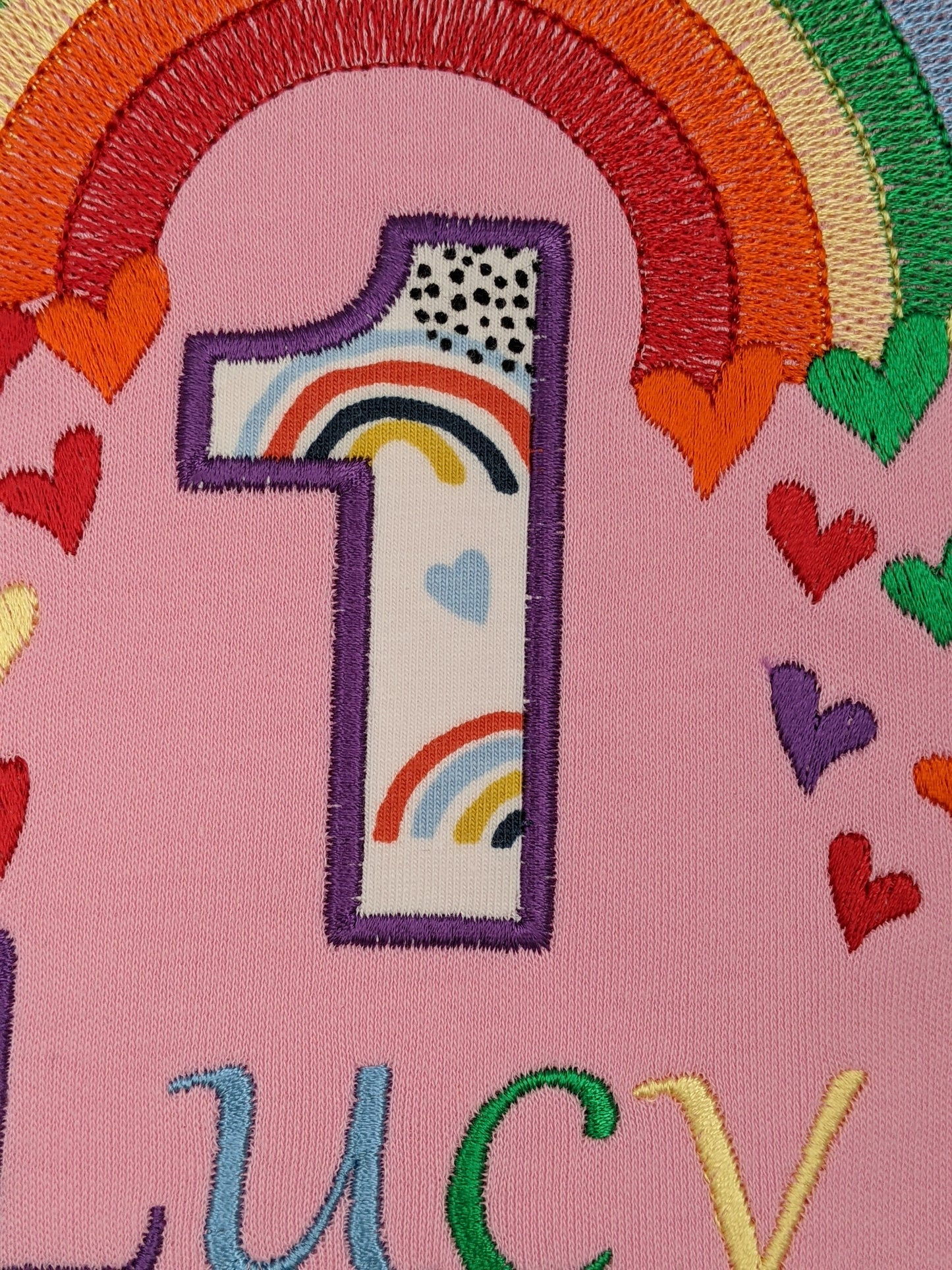 Children personalised birthday tshirt with rainbow and hearts