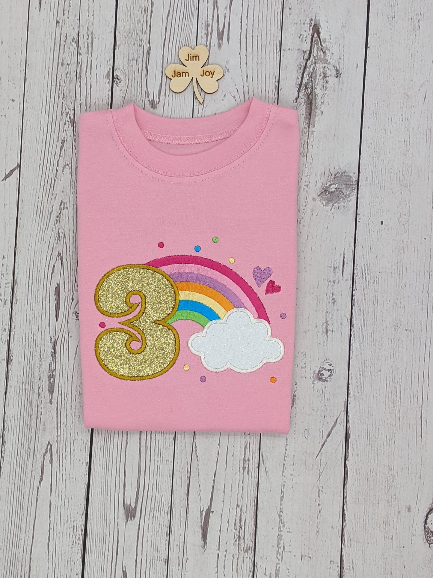 Children personalised birthday tshirt with rainbow and cloud