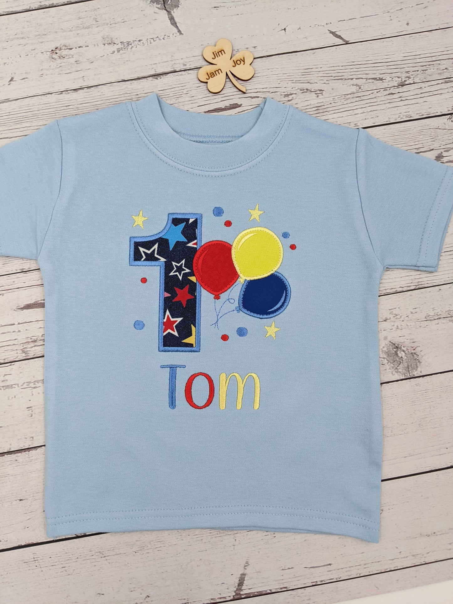 Children Personalised Birthday Tshirt with Balloons- Embroidery