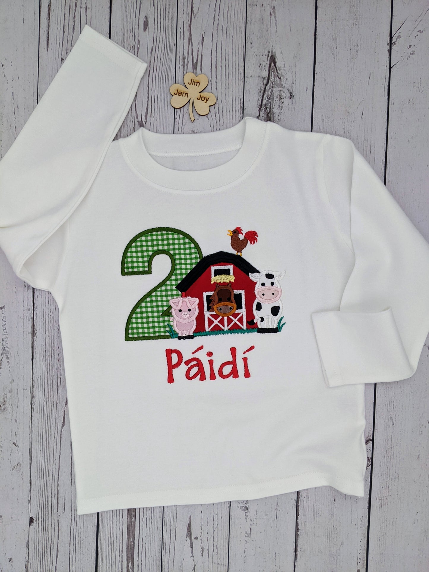 Children Personalised Birthday Tshirt Number with barn and farm animals - Embroidery