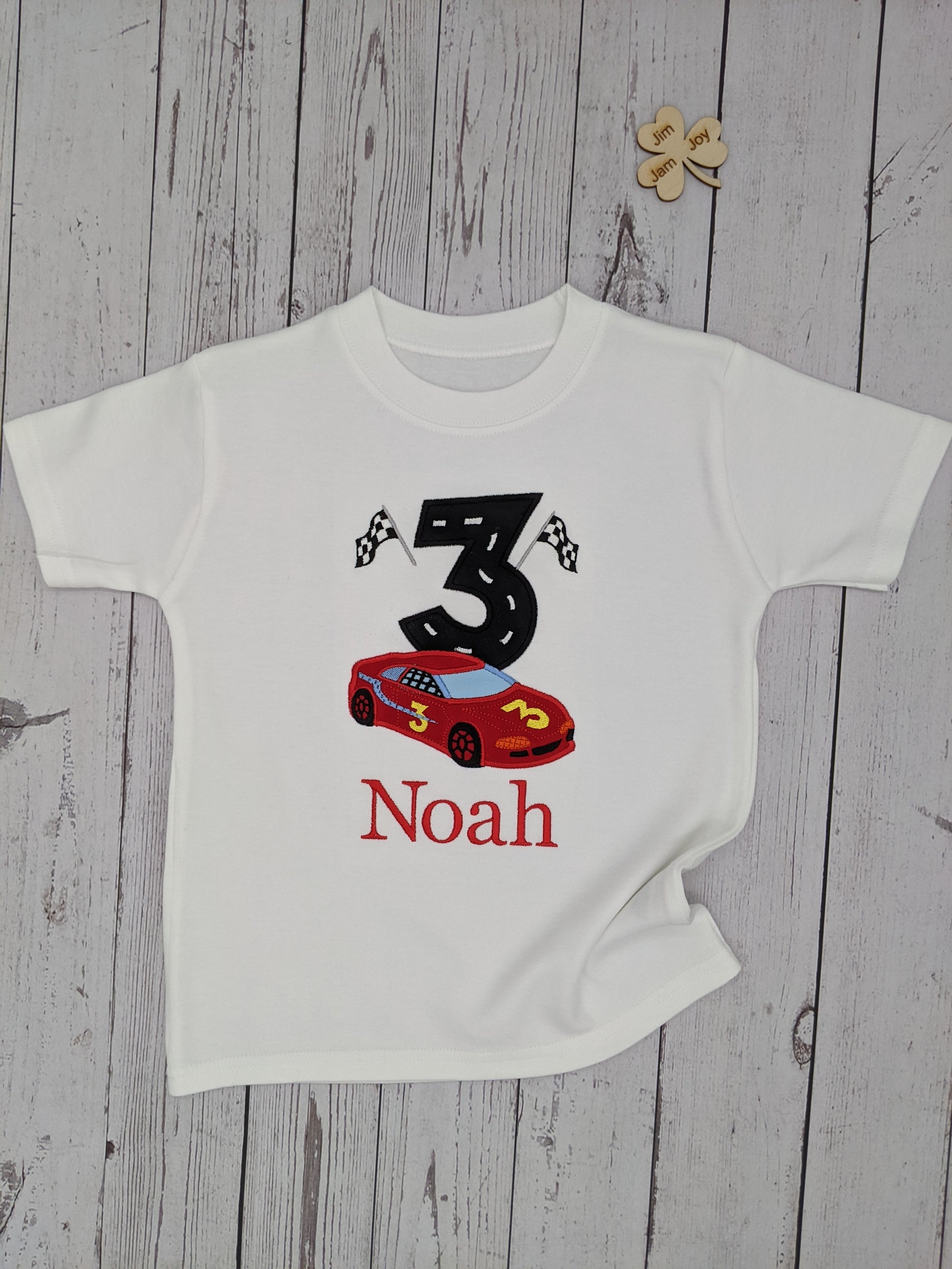 Children race car red birthday tshirt