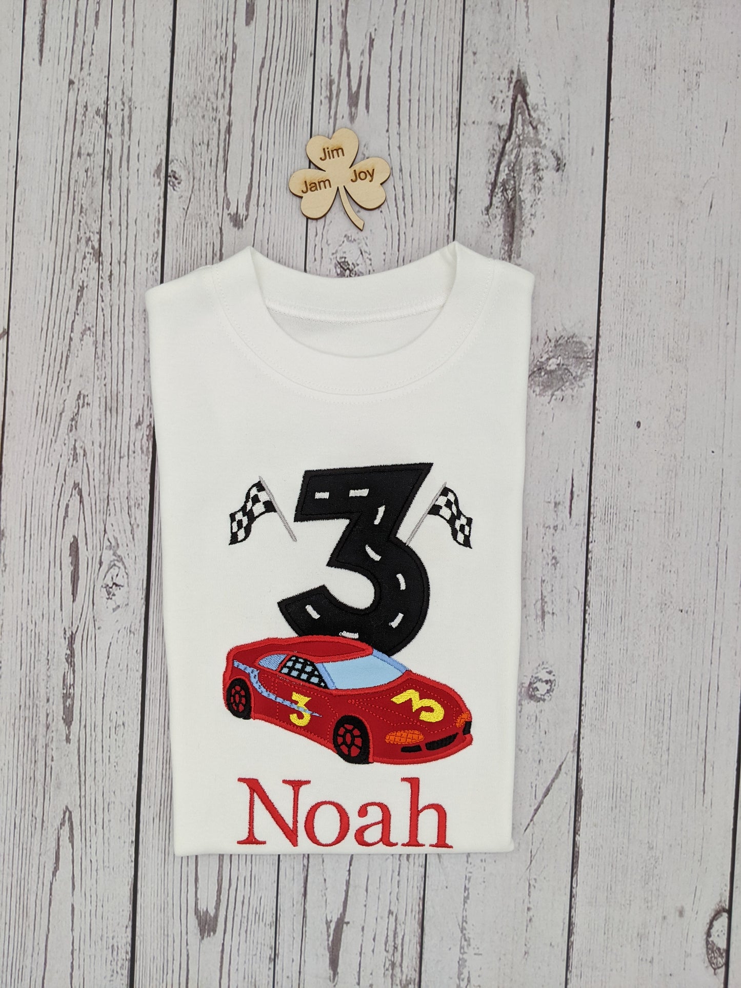 Children race car red birthday tshirt