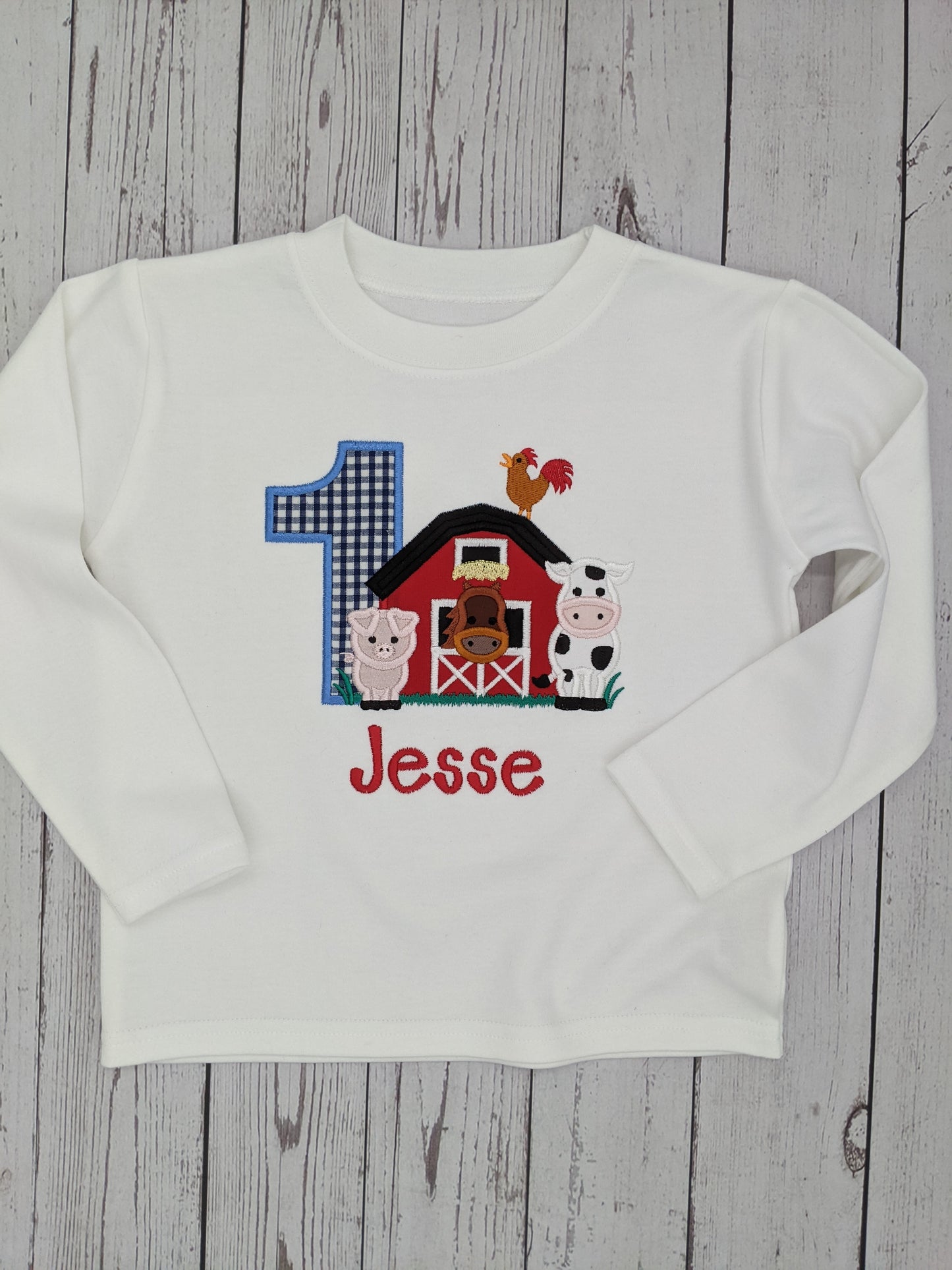 Children tshirt barn with farm animals