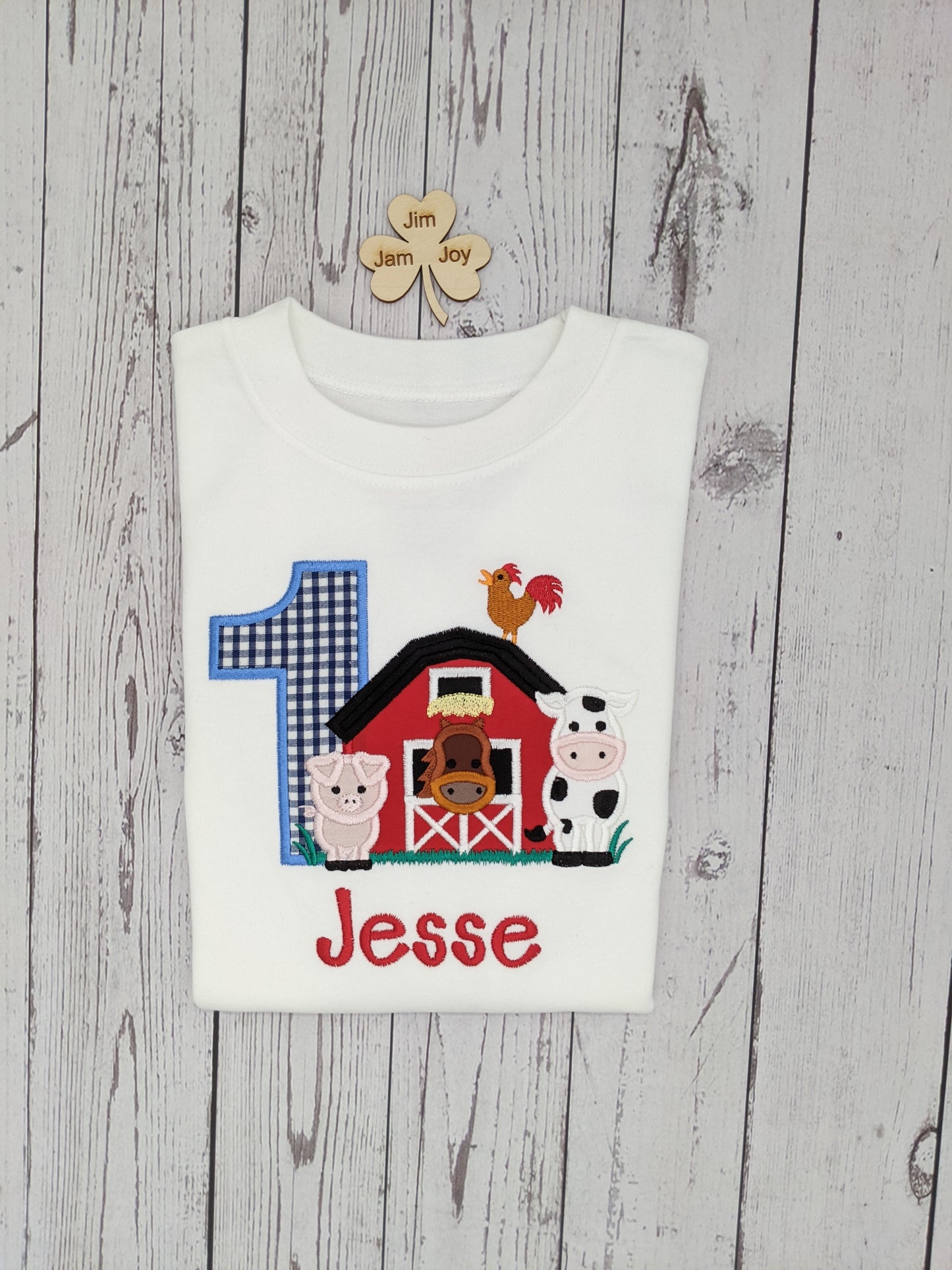 Children Personalised Birthday Tshirt Number with barn and farm animals - Embroidery