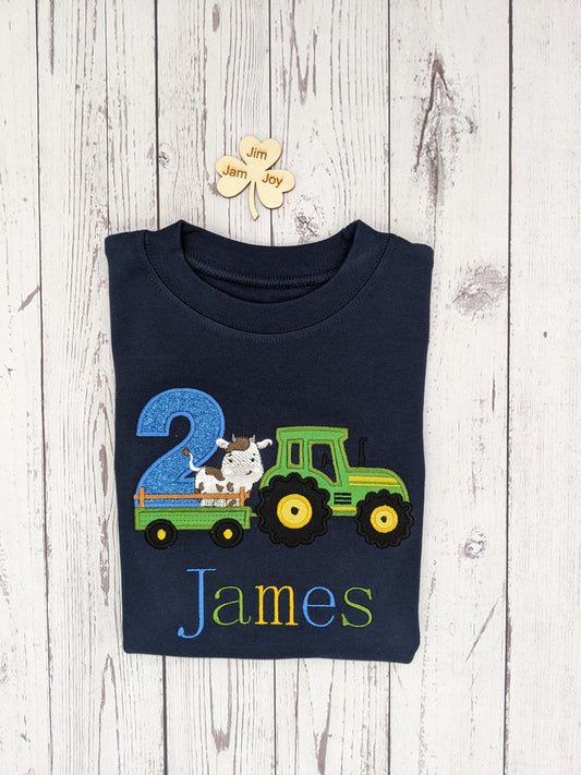 Children Tshirt Birthday tractor with cow