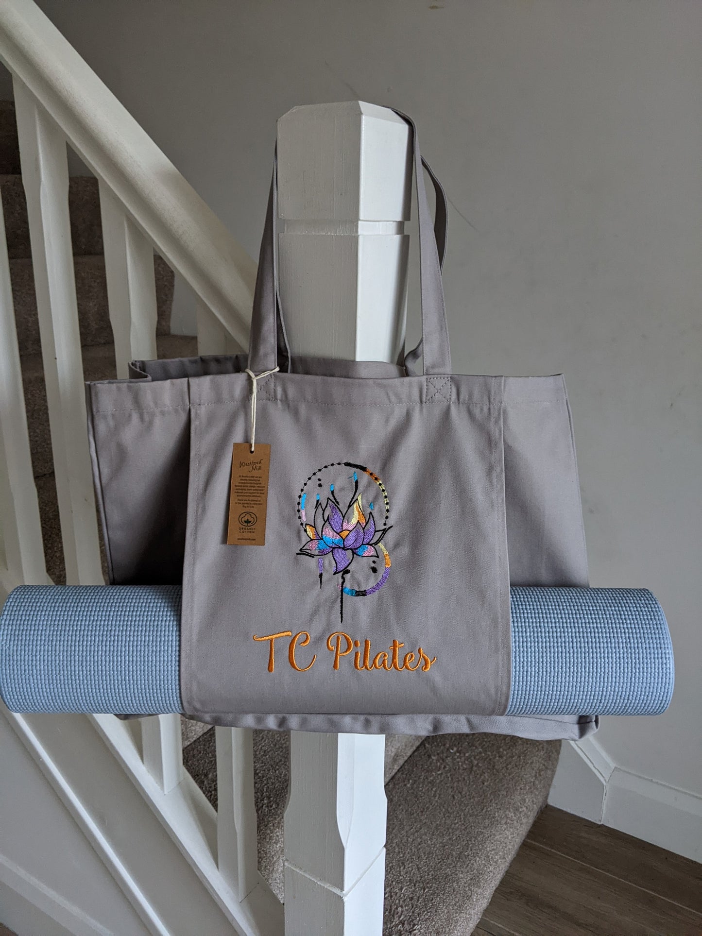 Lotus organic yoga tote bag