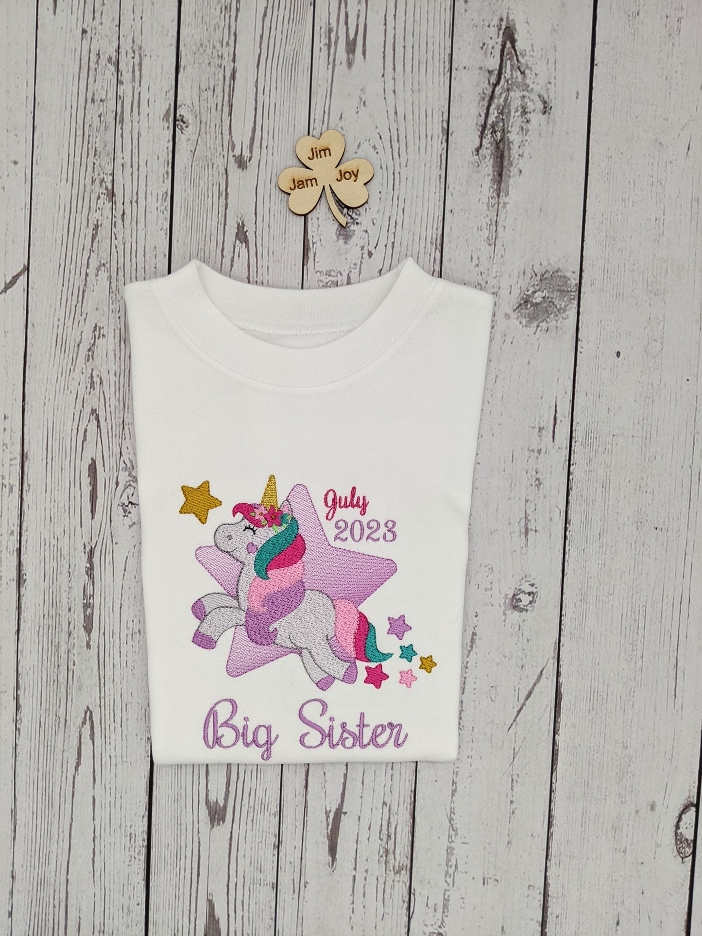 Big Sister t shirt with a Cute Unicorn and Rainbow Hair