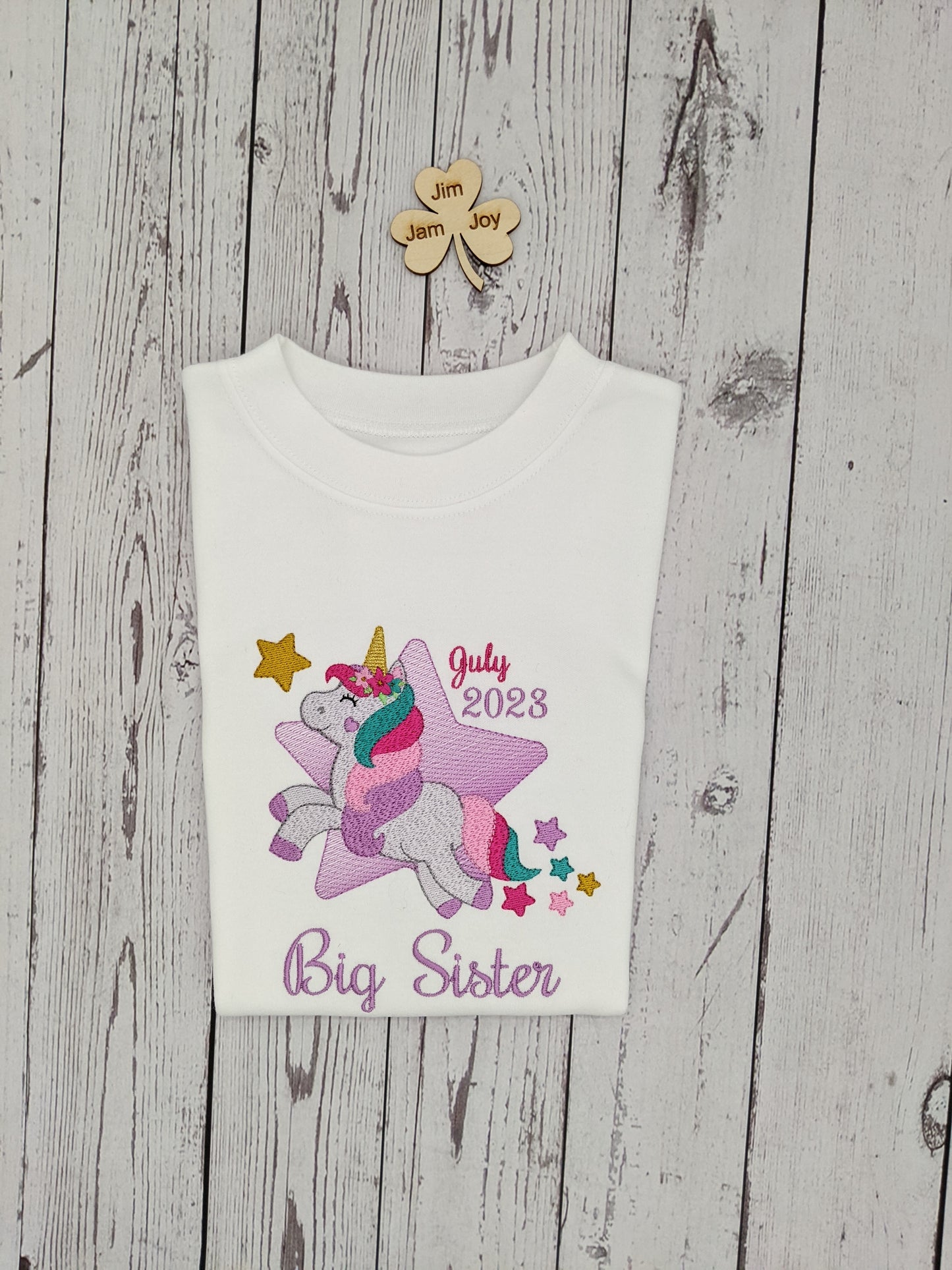 Big Sister t shirt with a Cute Unicorn and Rainbow Hair