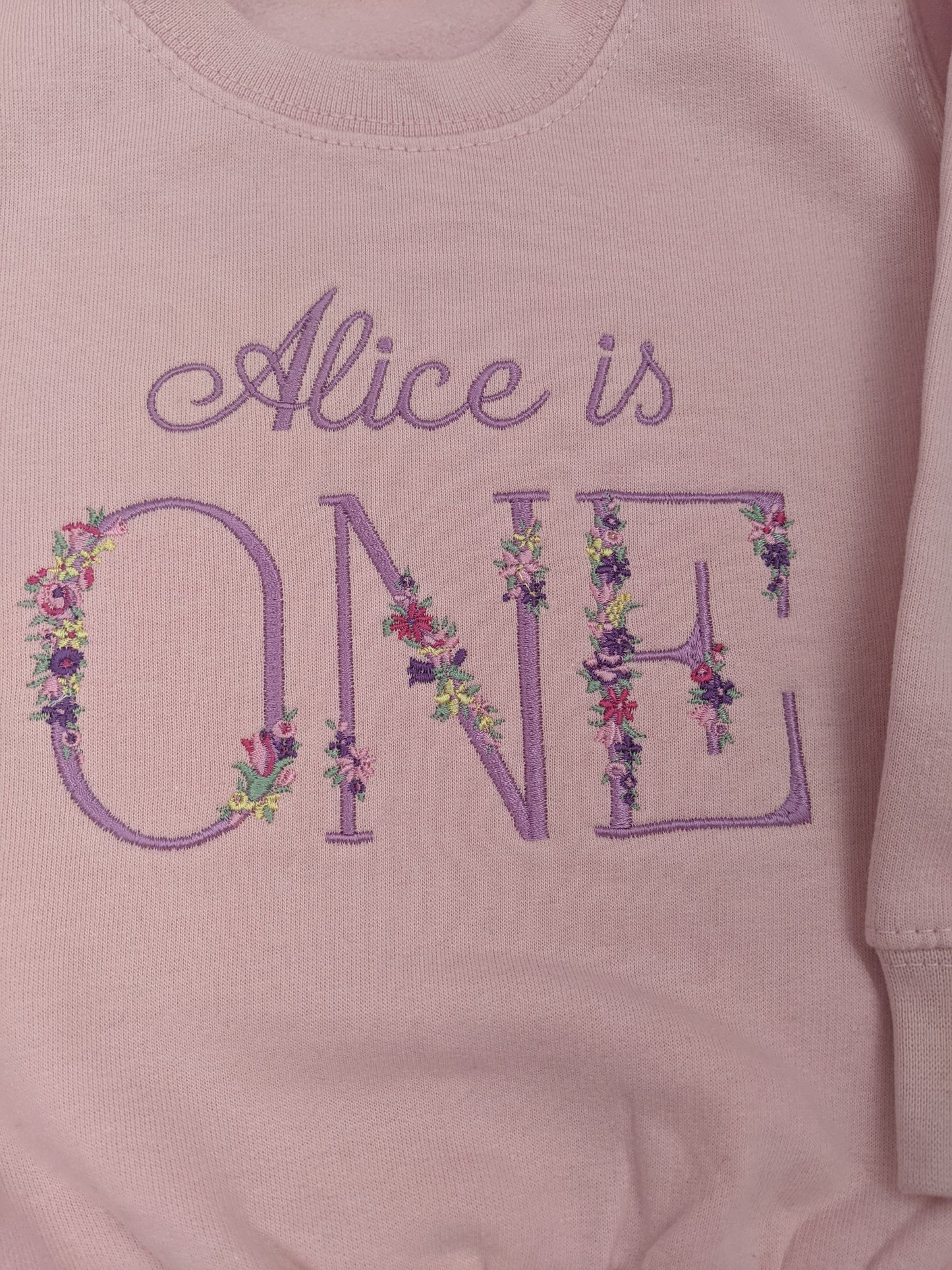 Children Personalised 1st Birthday Sweatshirt  with Monogram Floral Font- Embroidery