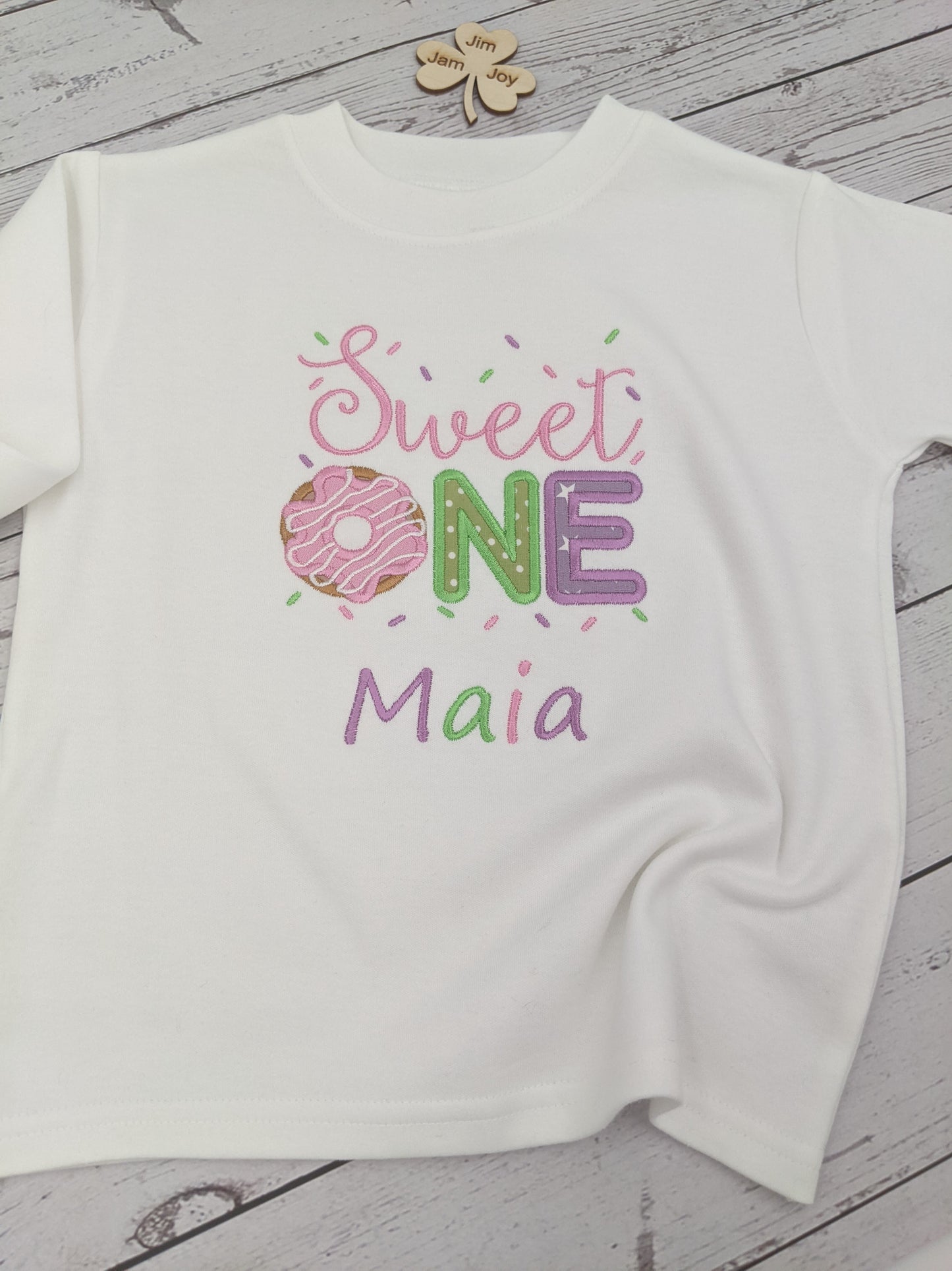 Children Birthday Tshirt Sweet One with Donut - 1st Birthday - Embroidery