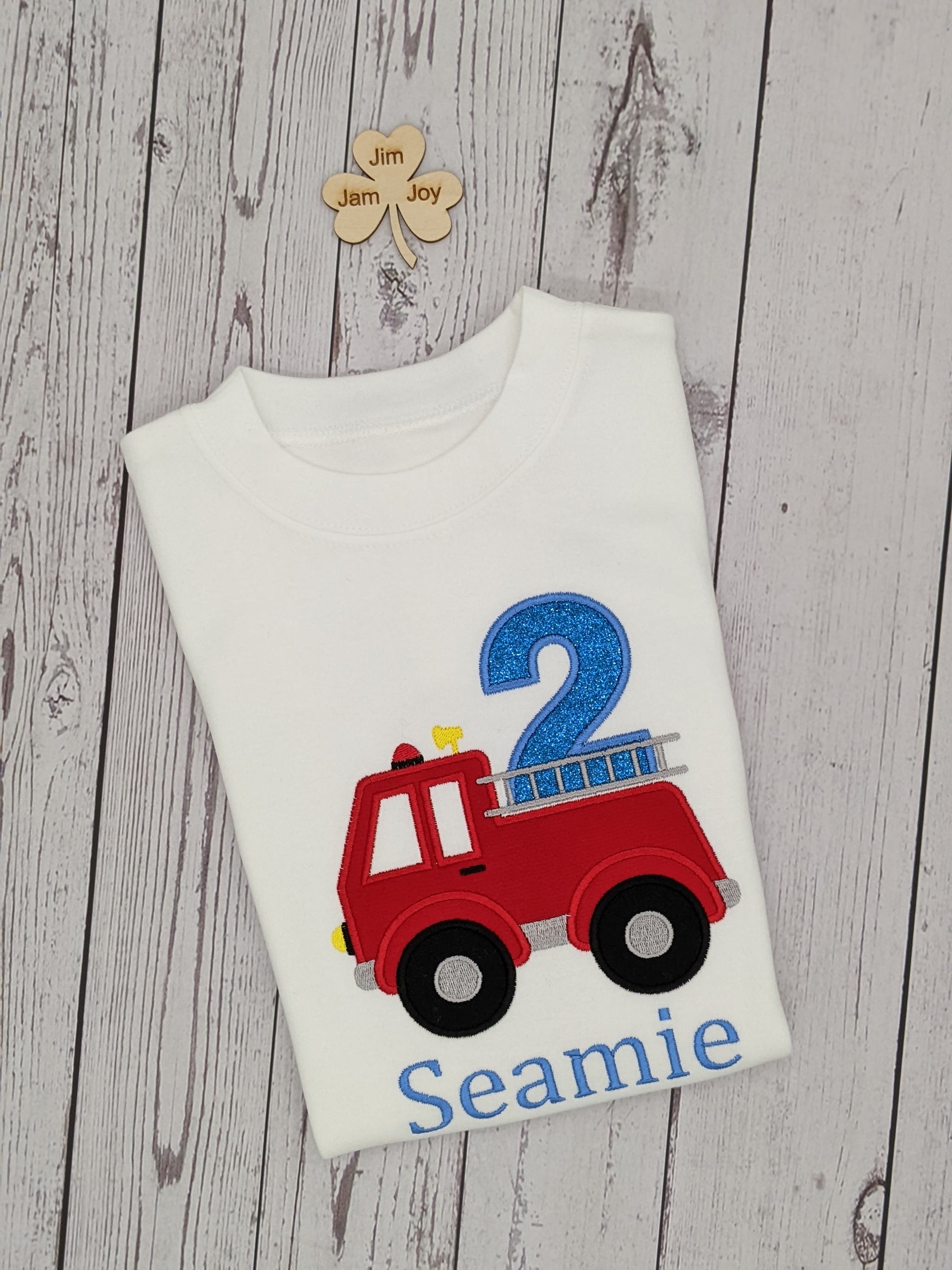 Personalised birthday tshirt fire truc fireman 