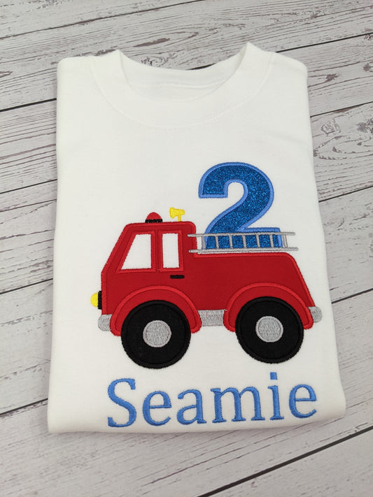 Personalised birthday tshirt fire truc fireman