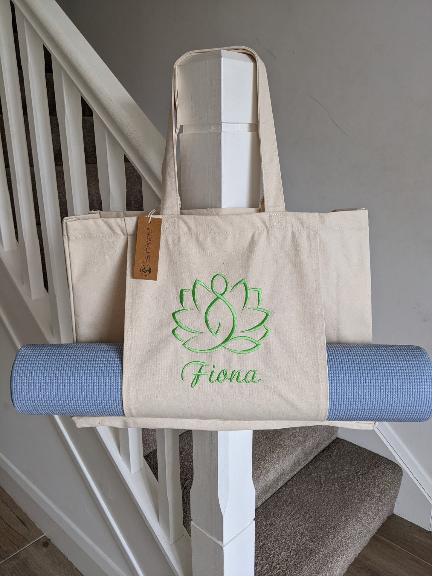 Personalised Organic Yoga Tote bag with mat pocket