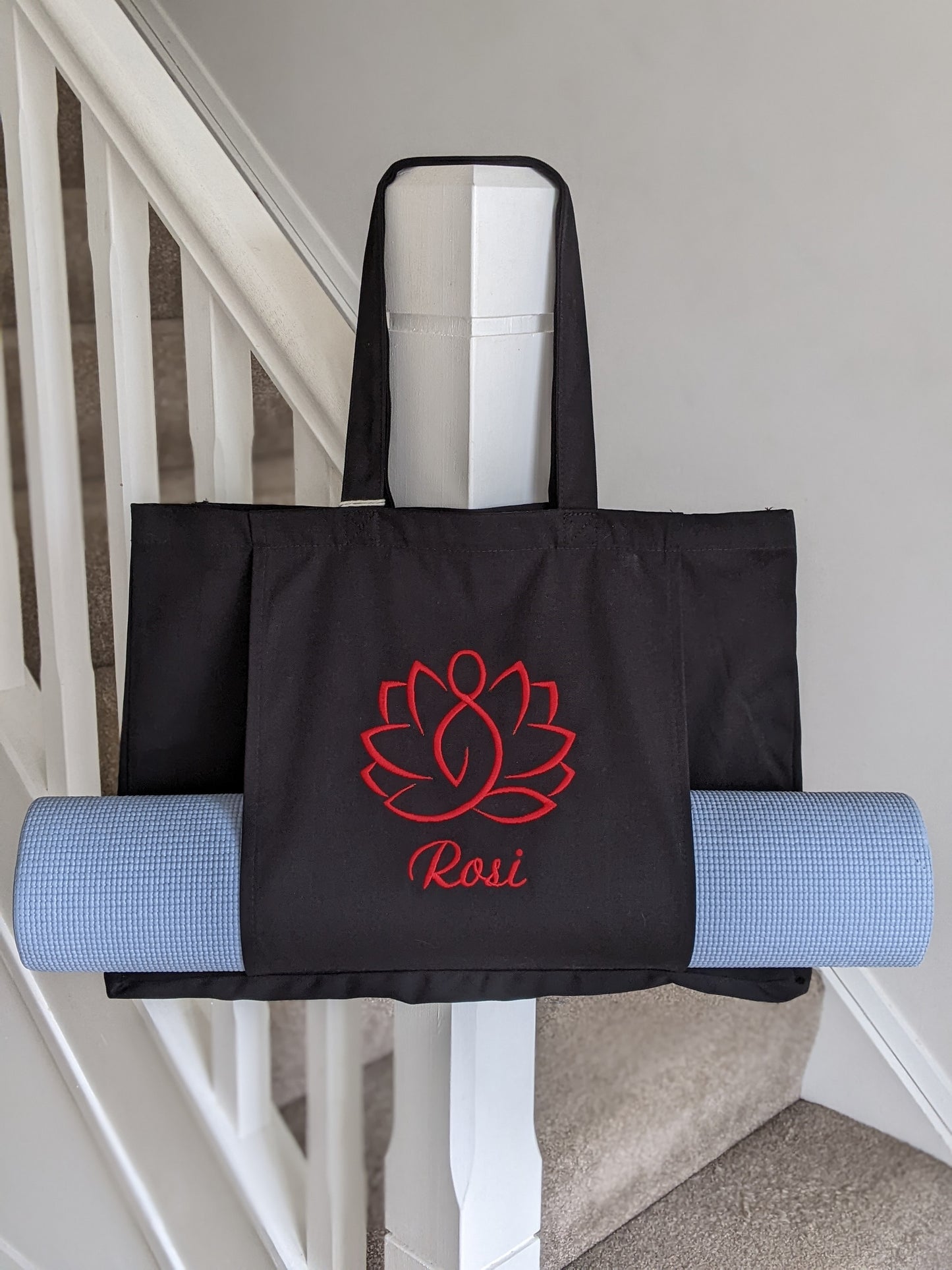 Personalised Organic Yoga Tote bag with mat pocket