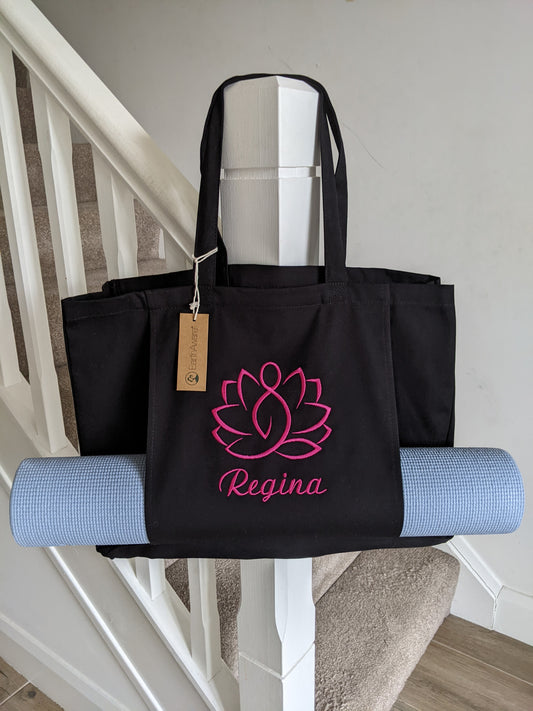 Personalised Organic Yoga Tote bag with mat pocket