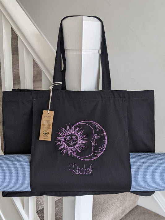 sun and moon organic yoga tote bag