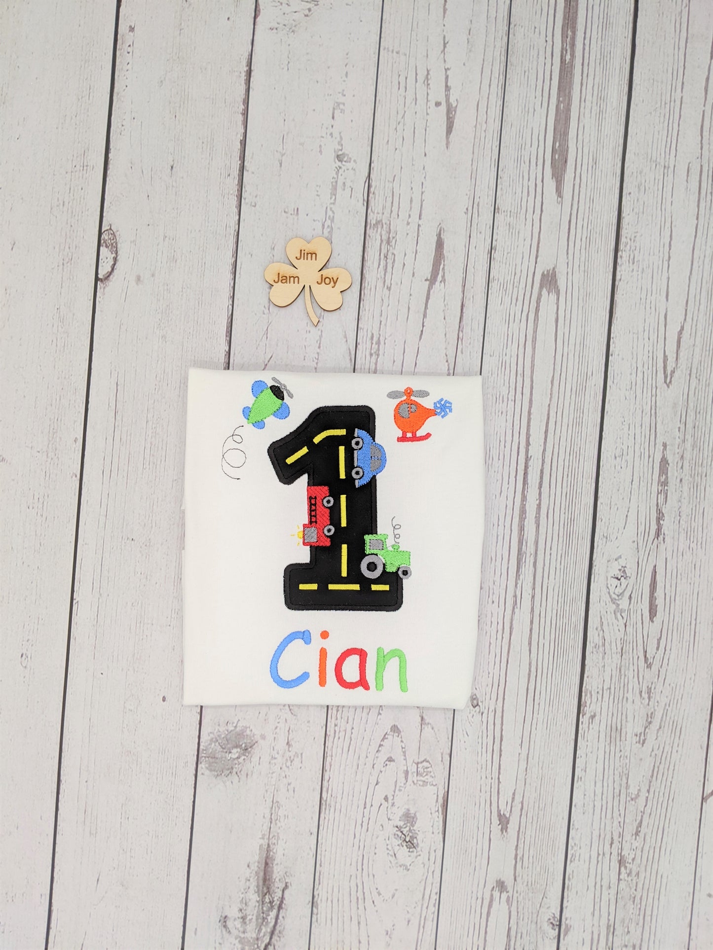 Children's Personalised Helicopter Car Tractor and Road Birthday Number Tshirt | Embroidered | Birthday Tshirt | Boys Birthday Gift