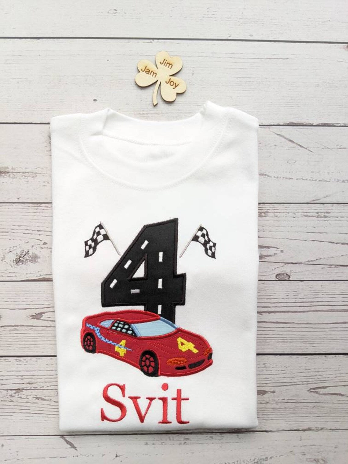 Children race car red birthday tshirt