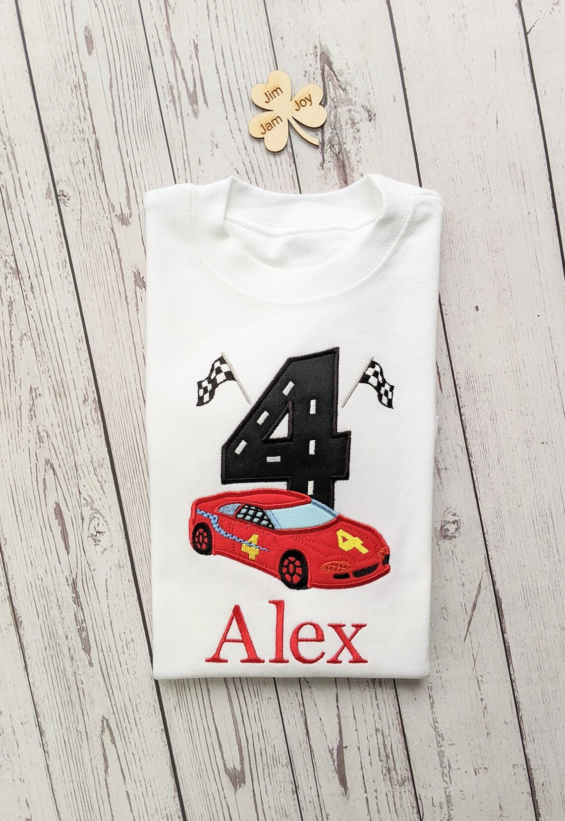 Children race car red birthday tshirt