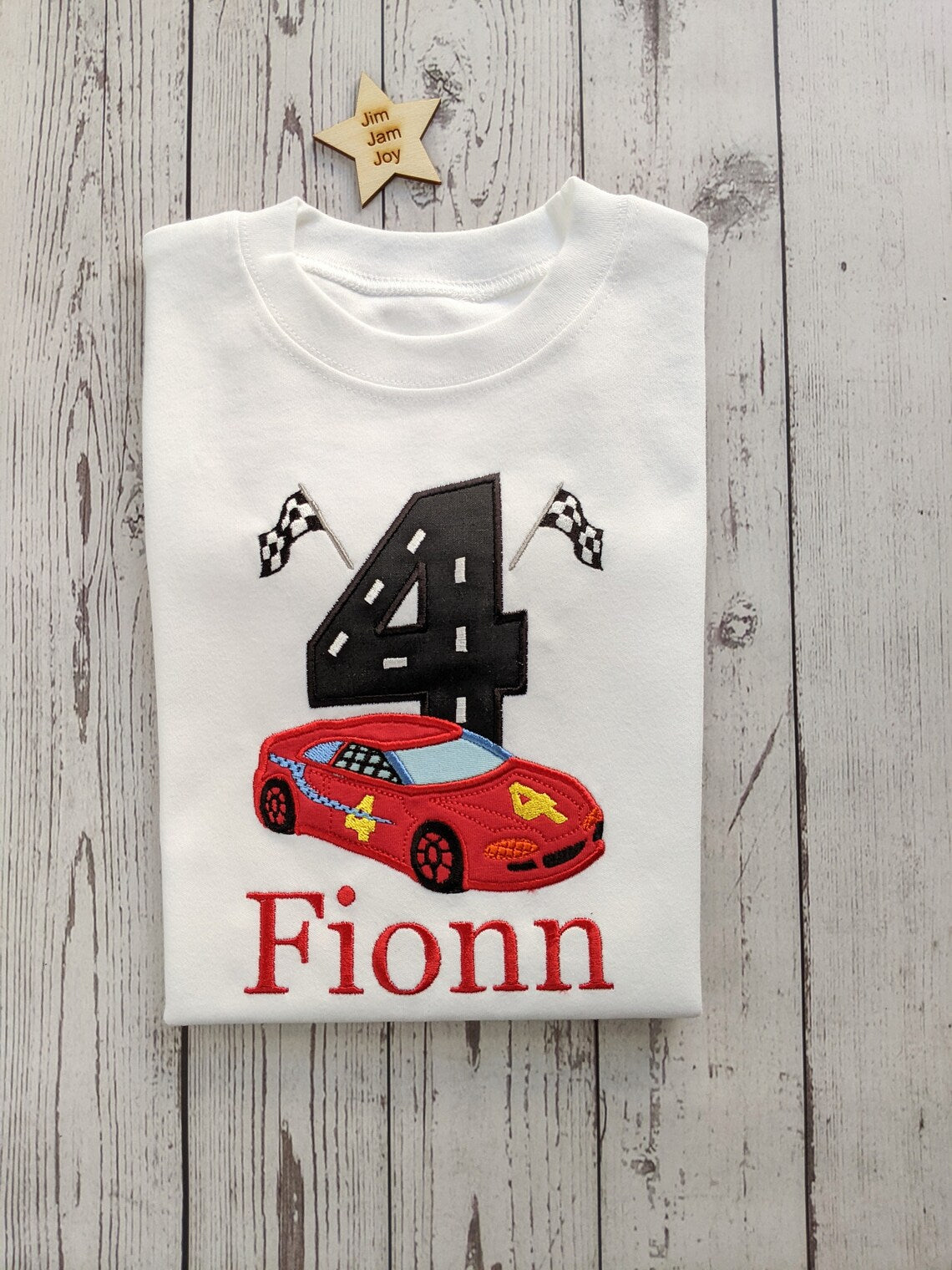 Children race car red birthday tshirt